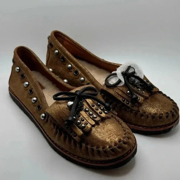 Coach Metallic Gold Rexy Roccasin Slip On Flats Size 7 - Picture 5 of 11